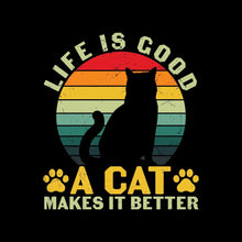 Funny Life Is Good - Cat Themed T-Shirt-Black-S-Custom One Express