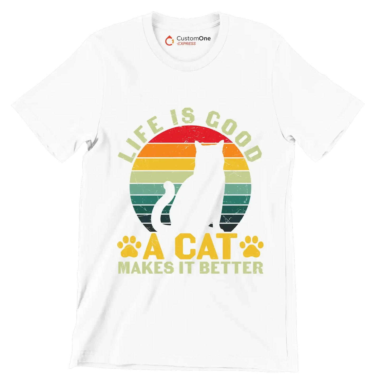 Funny Life Is Good - Cat Themed T-Shirt-White-S-Custom One Express