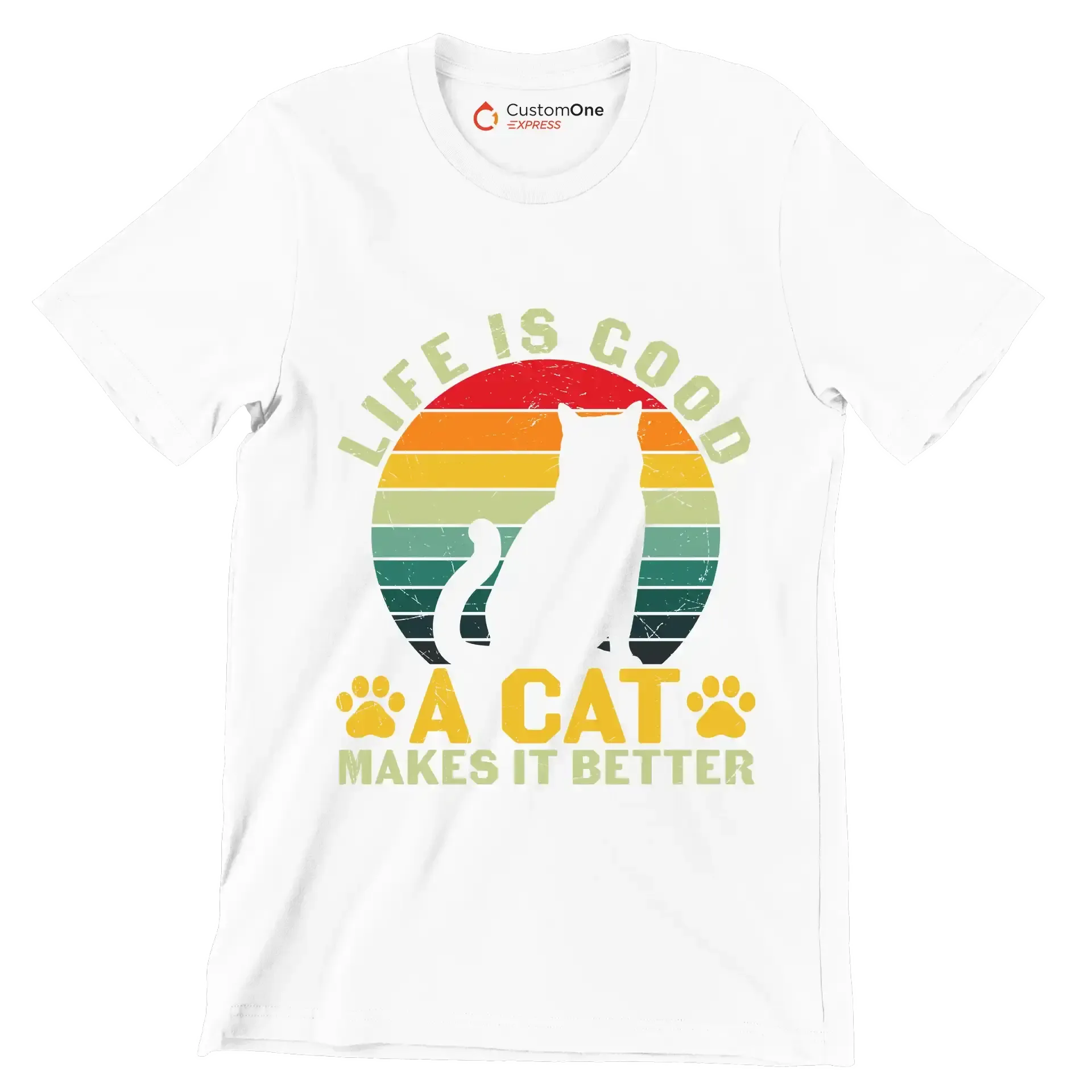 Funny Life Is Good - Cat Themed T-Shirt-White-S-Custom One Express