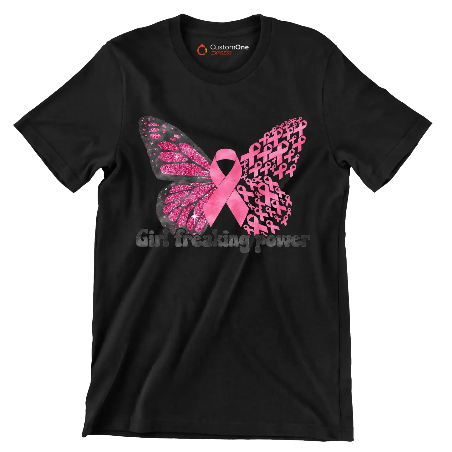 Girl Freaking Power - Breast Cancer Awareness T-Shirt-Black-S-Custom One Express