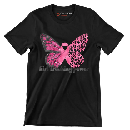 Girl Freaking Power - Breast Cancer Awareness T-Shirt-Black-S-Custom One Express