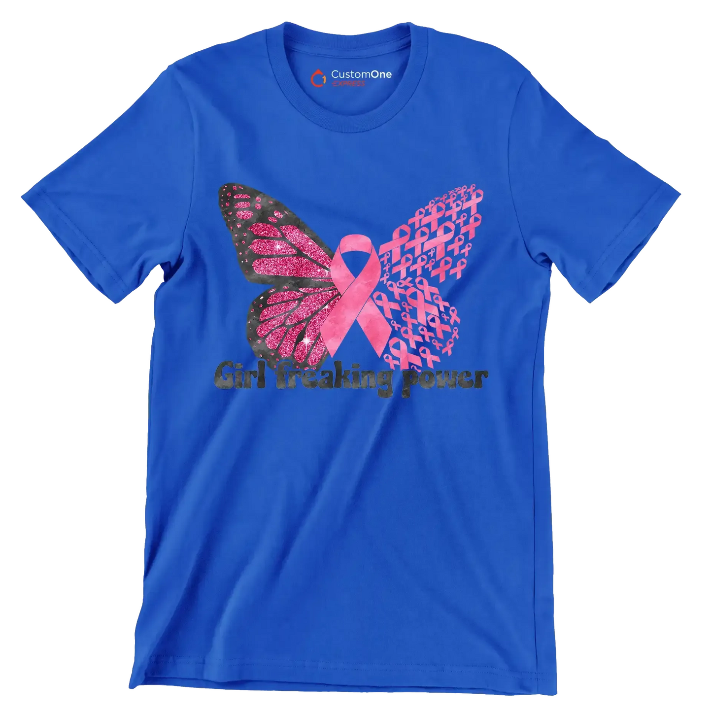 Girl Freaking Power - Breast Cancer Awareness T-Shirt-Blue-S-Custom One Express