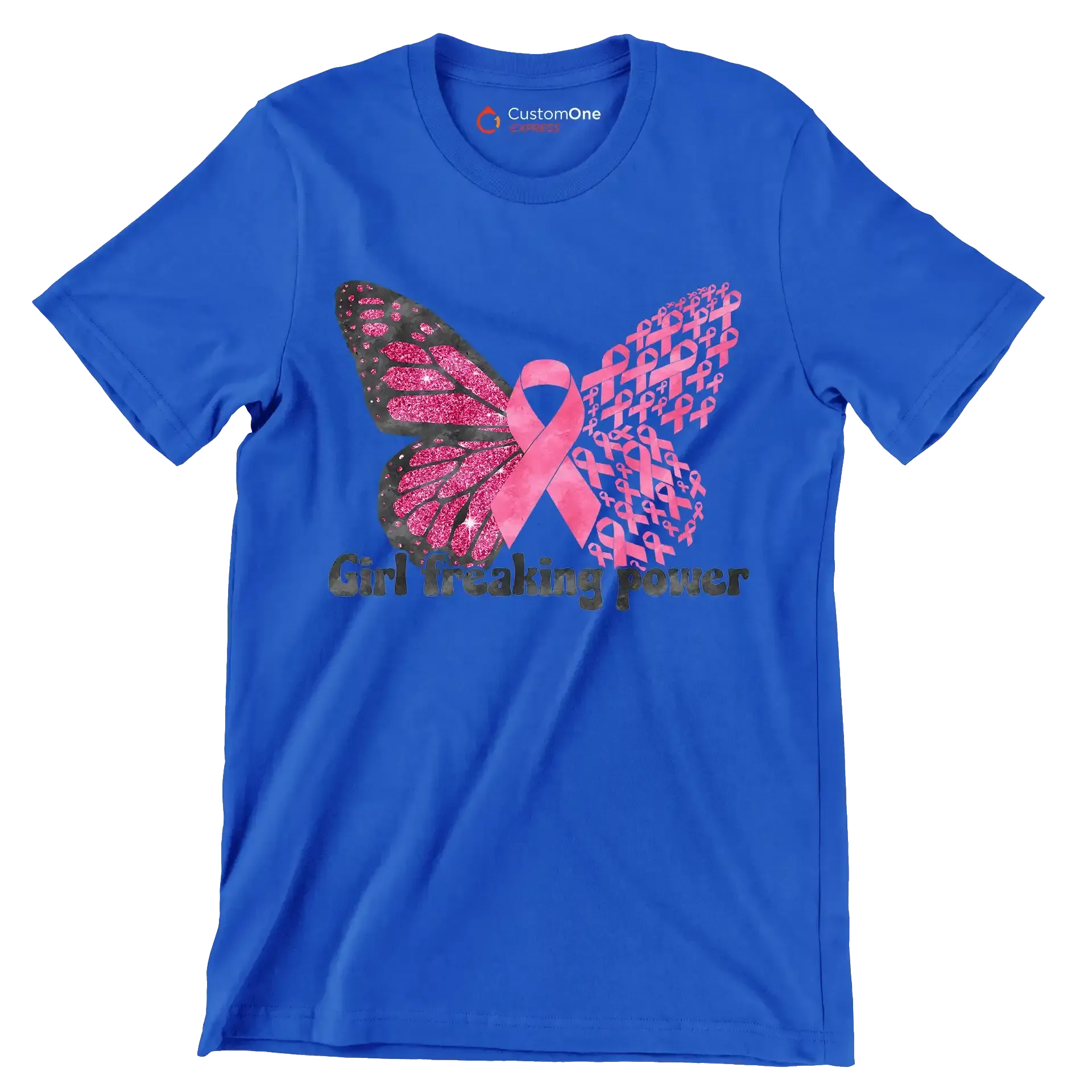 Girl Freaking Power - Breast Cancer Awareness T-Shirt-Blue-S-Custom One Express