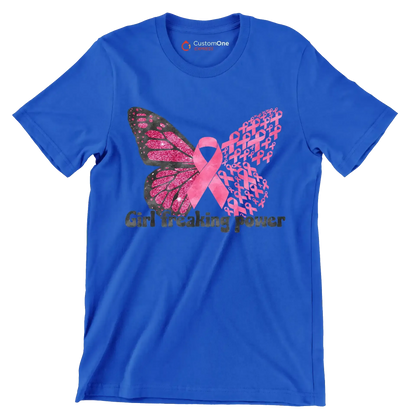Girl Freaking Power - Breast Cancer Awareness T-Shirt-Blue-S-Custom One Express