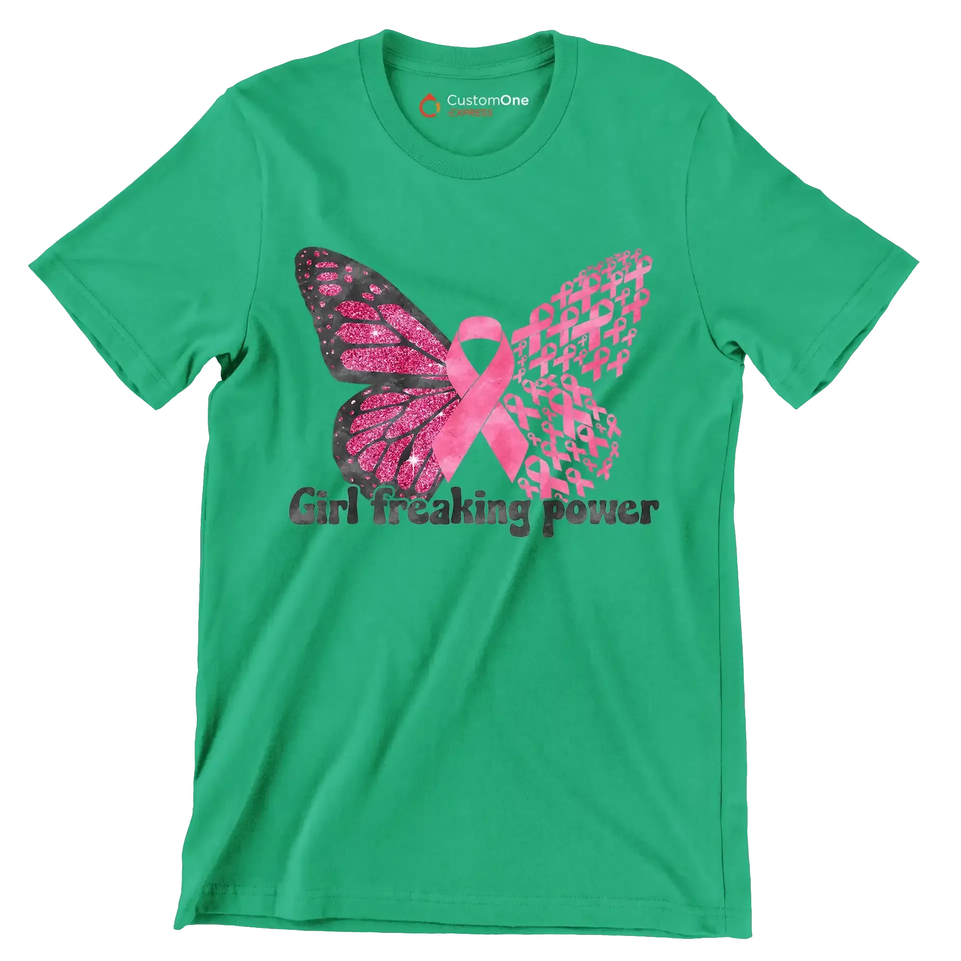 Girl Freaking Power - Breast Cancer Awareness T-Shirt-Green-S-Custom One Express