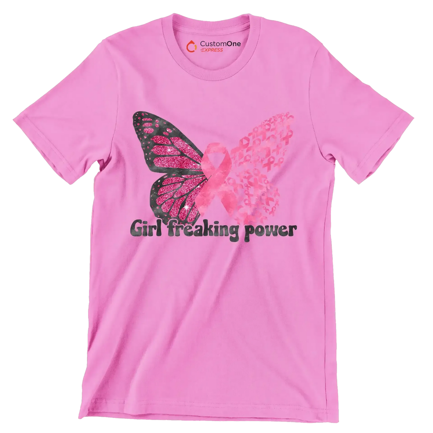 Girl Freaking Power - Breast Cancer Awareness T-Shirt-Pink-S-Custom One Express