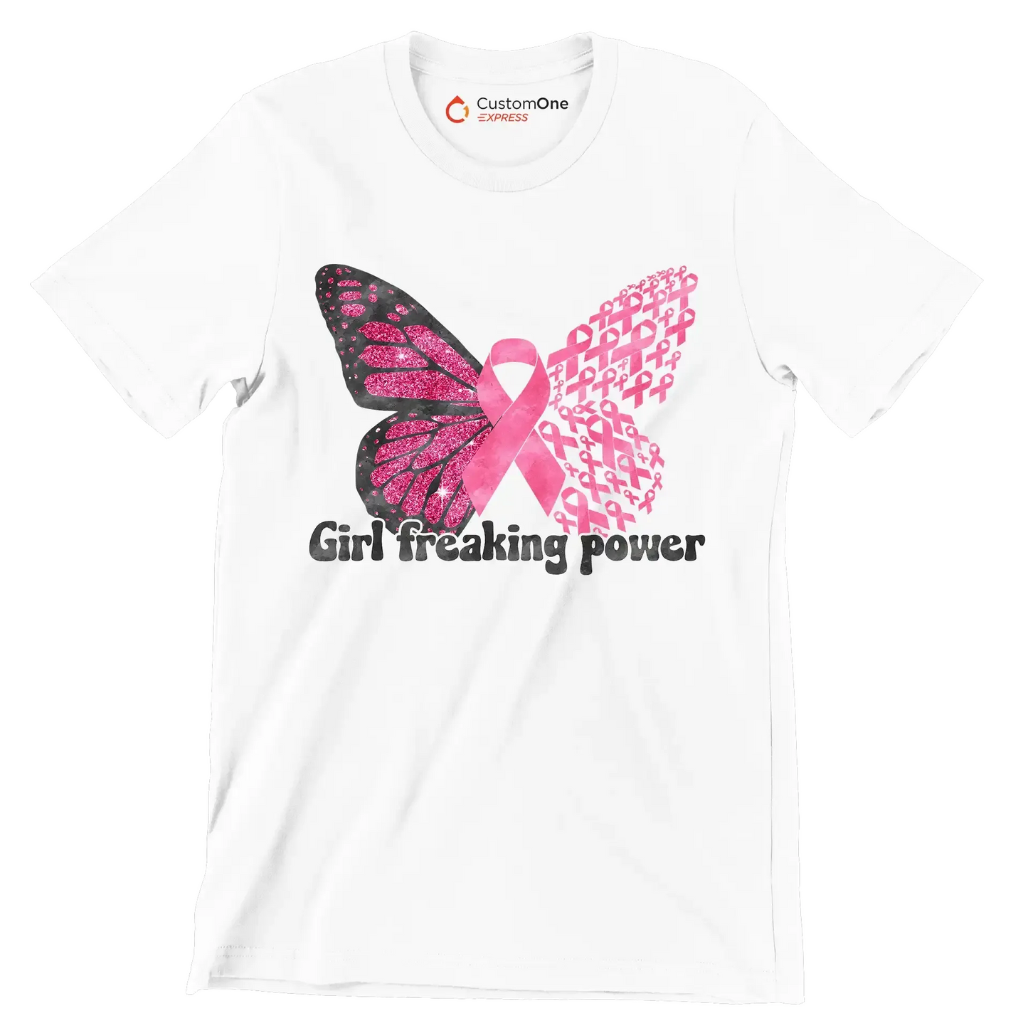 Girl Freaking Power - Breast Cancer Awareness T-Shirt-White-S-Custom One Express