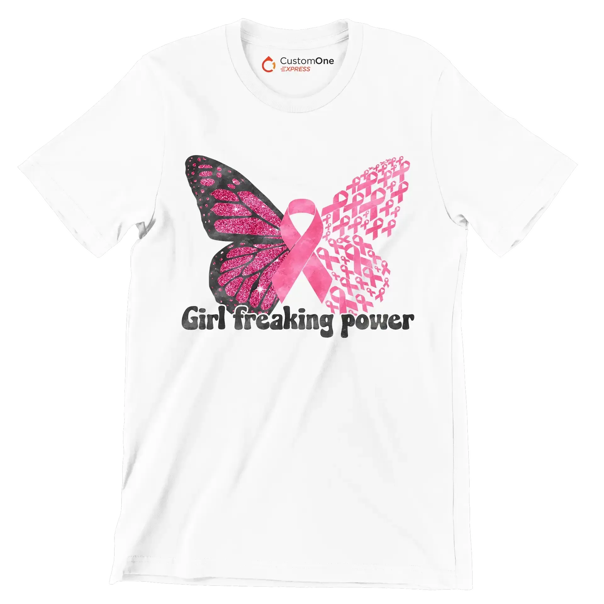 Girl Freaking Power - Breast Cancer Awareness T-Shirt-White-S-Custom One Express