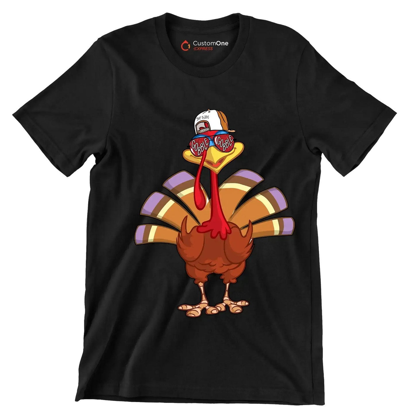 Give thanks, Gobble - Thanksgiving Themed T-Shirt-Black-S-Custom One Express