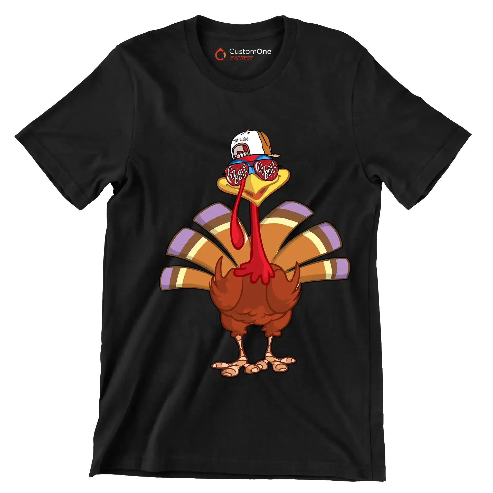 Give thanks, Gobble - Thanksgiving Themed T-Shirt-Black-S-Custom One Express