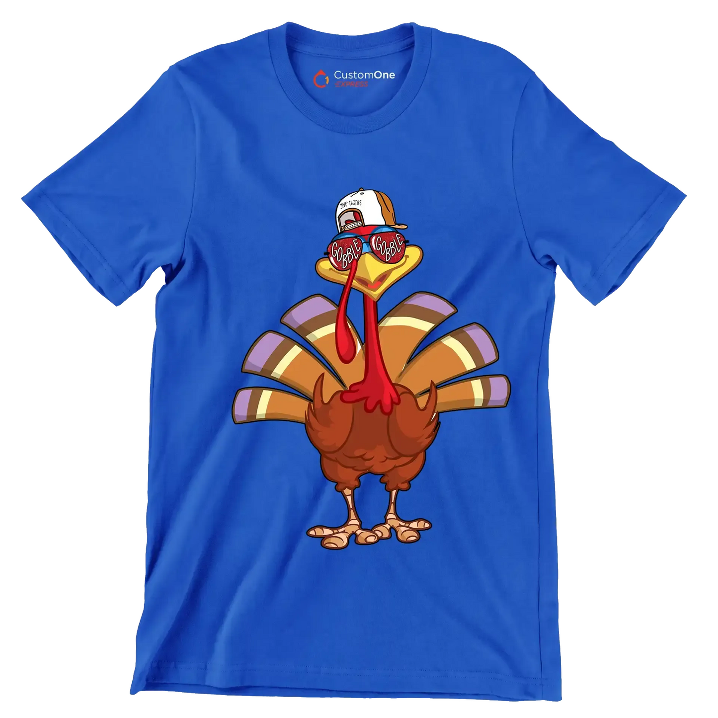 Give thanks, Gobble - Thanksgiving Themed T-Shirt-Blue-S-Custom One Express