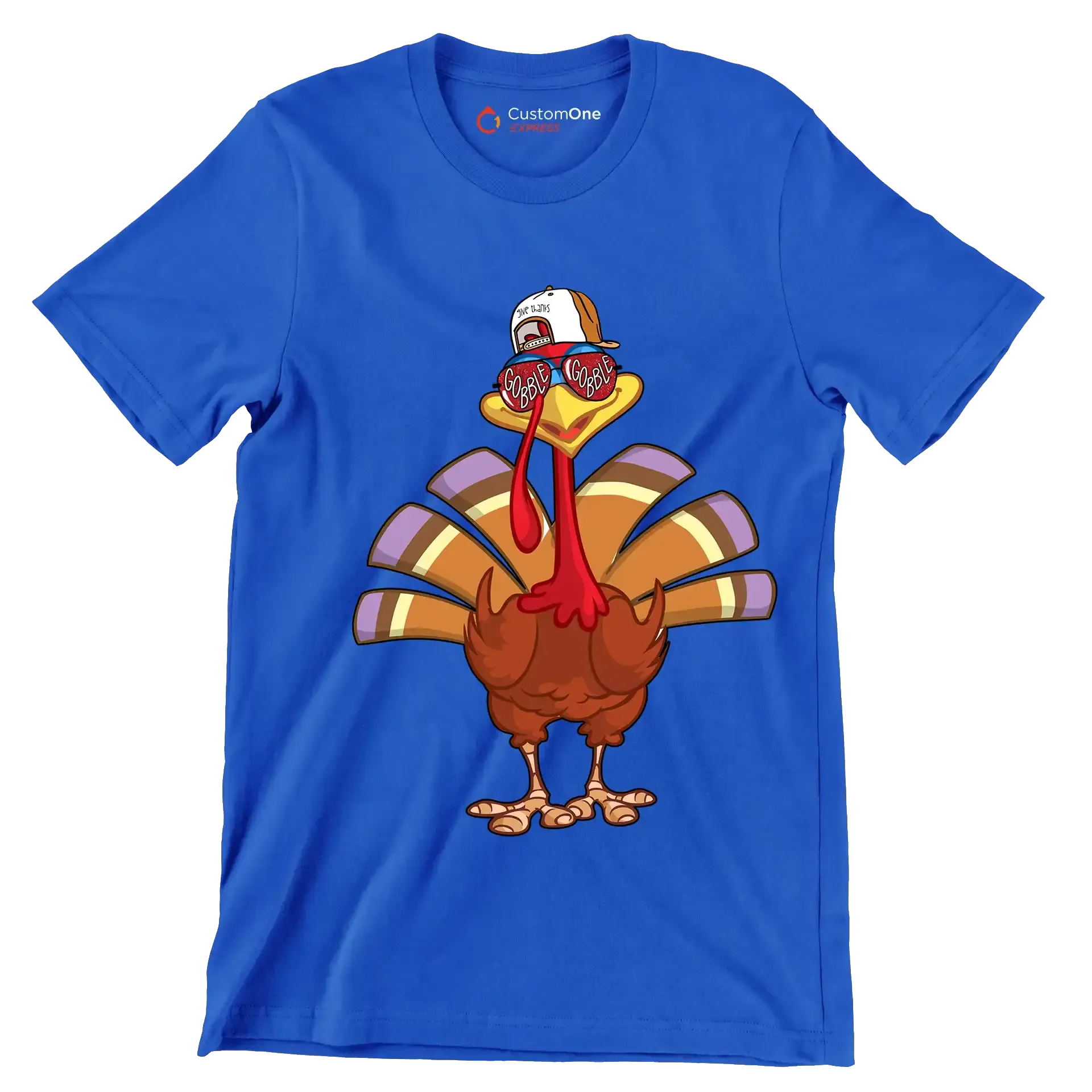 Give thanks, Gobble - Thanksgiving Themed T-Shirt-Blue-S-Custom One Express