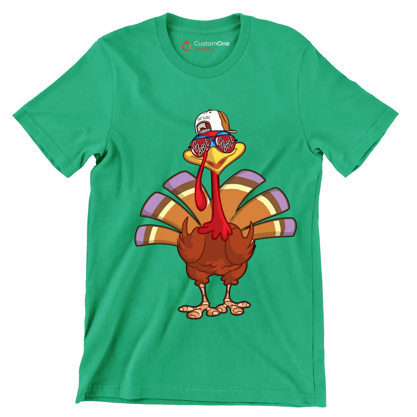 Give thanks, Gobble - Thanksgiving Themed T-Shirt-Green-S-Custom One Express