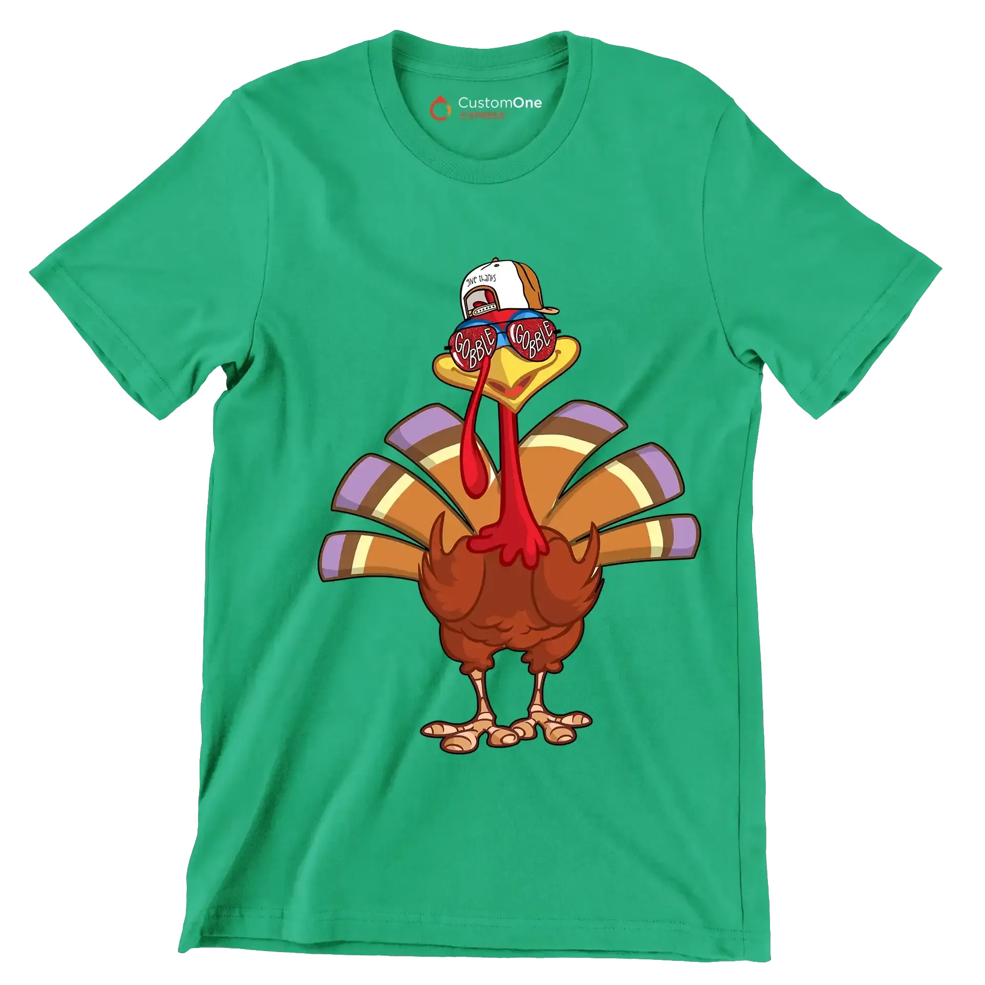 Give thanks, Gobble - Thanksgiving Themed T-Shirt-Green-S-Custom One Express