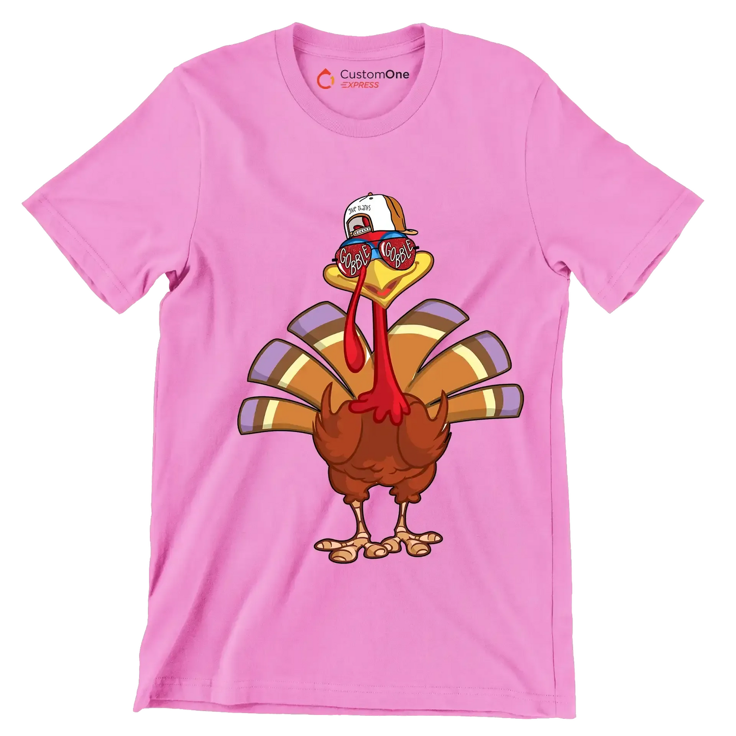Give thanks, Gobble - Thanksgiving Themed T-Shirt-Pink-S-Custom One Express
