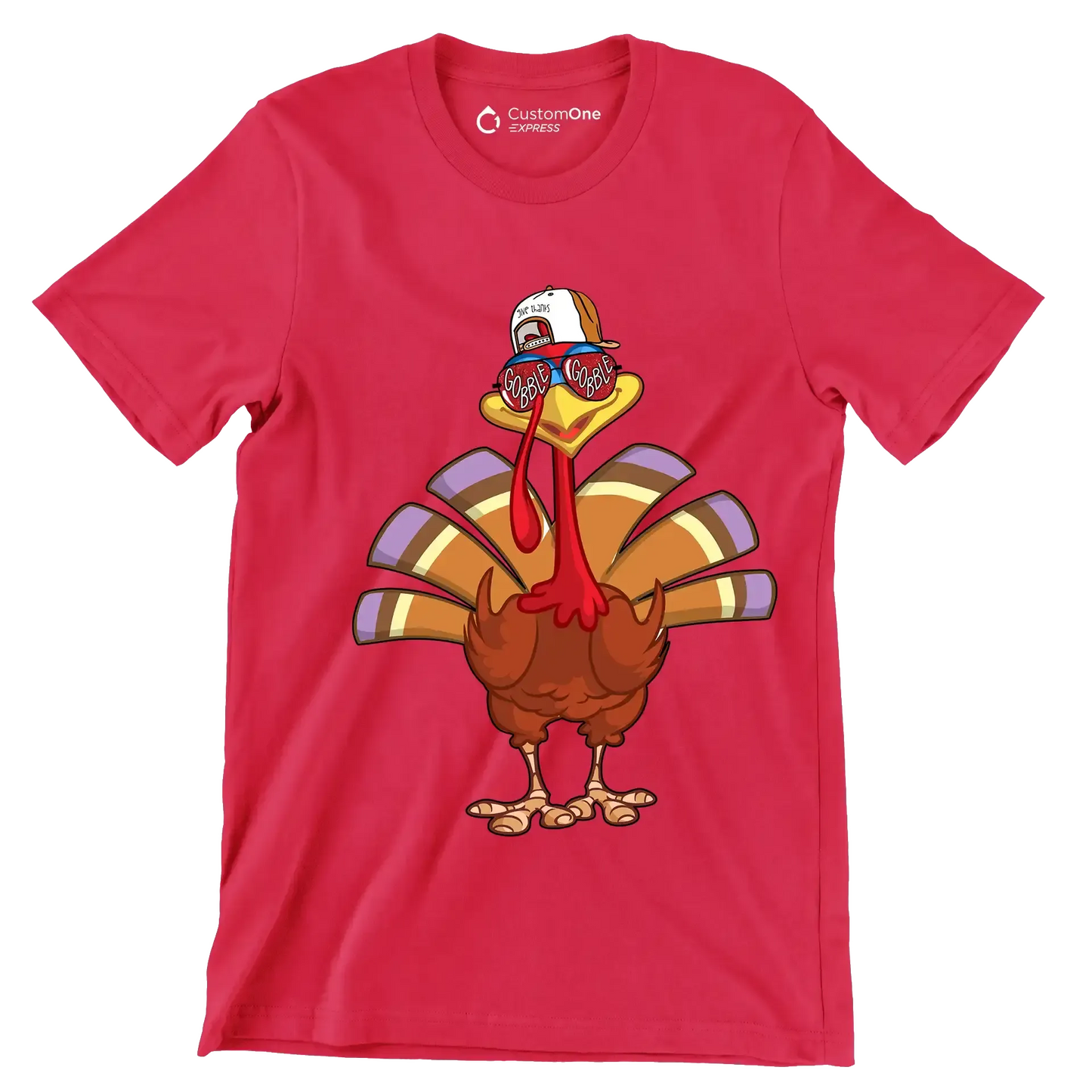 Give thanks, Gobble - Thanksgiving Themed T-Shirt-Red-S-Custom One Express