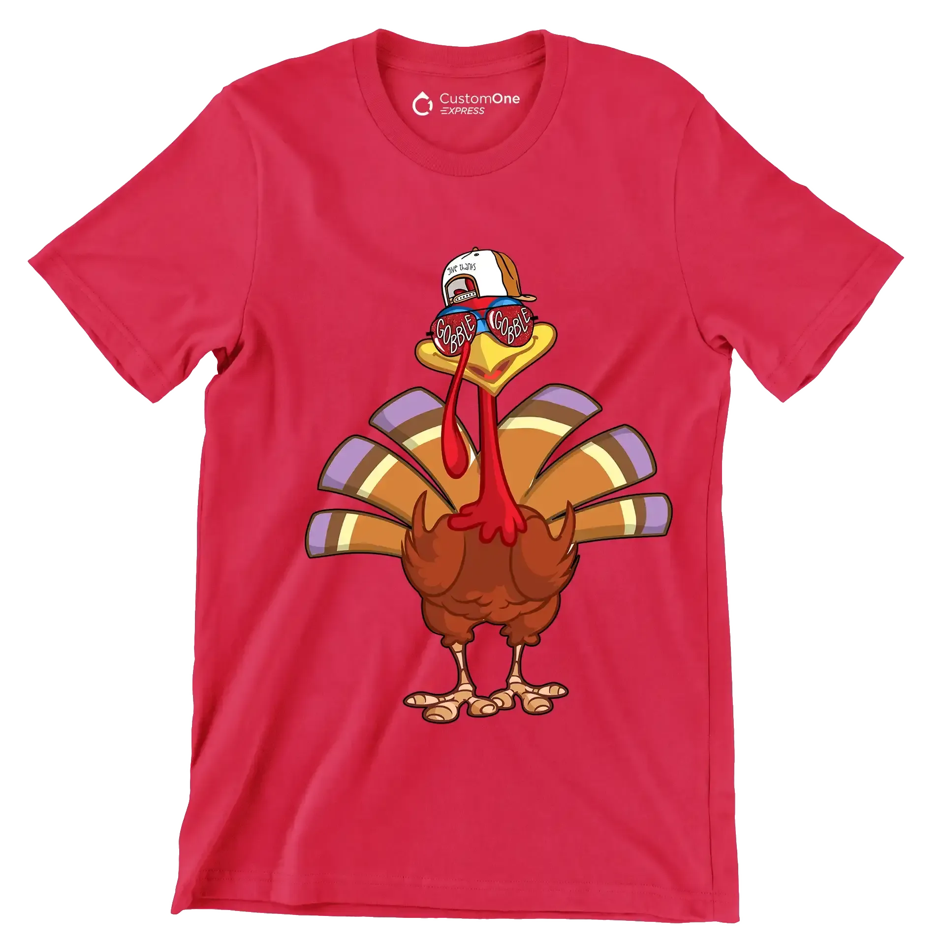 Give thanks, Gobble - Thanksgiving Themed T-Shirt-Red-S-Custom One Express
