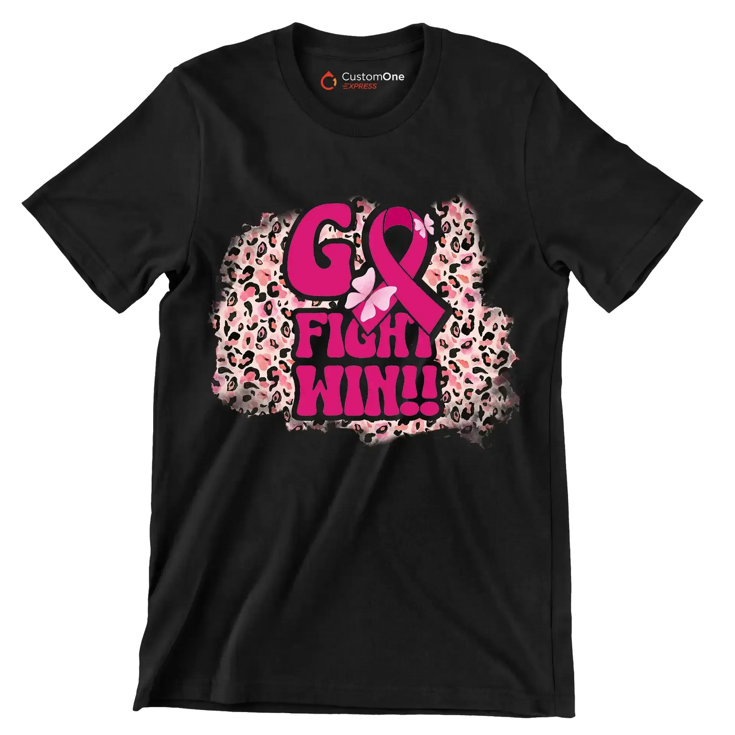 Go Fight Win!! - Breast Cancer Awareness T-Shirt-Black-S-Custom One Express