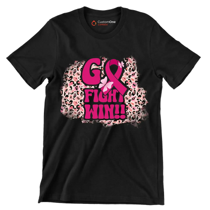 Go Fight Win!! - Breast Cancer Awareness T-Shirt-Black-S-Custom One Express