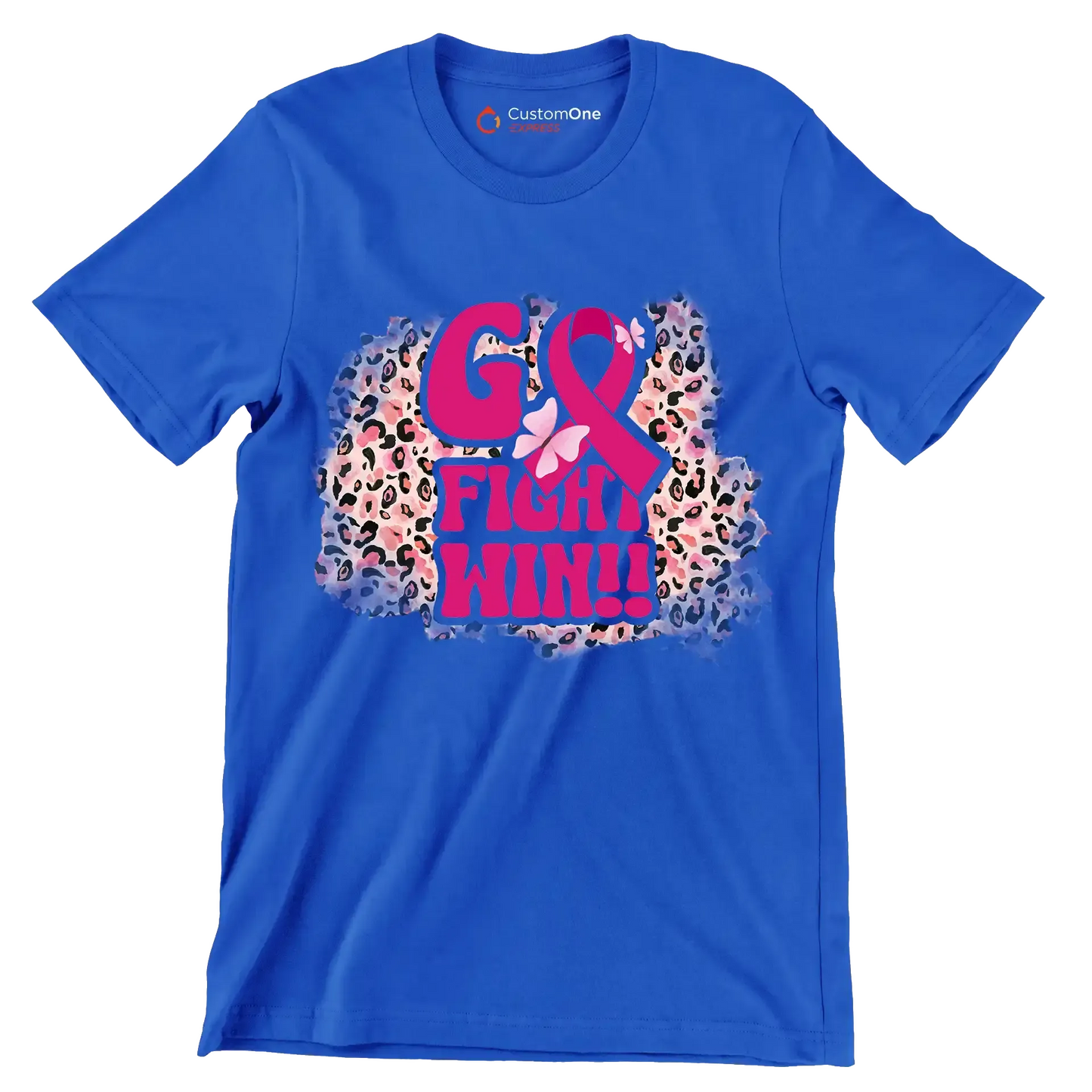 Go Fight Win!! - Breast Cancer Awareness T-Shirt-Blue-S-Custom One Express