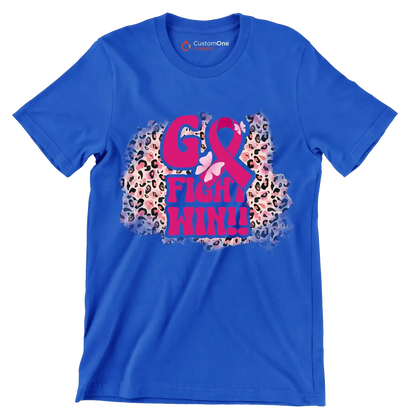 Go Fight Win!! - Breast Cancer Awareness T-Shirt-Blue-S-Custom One Express