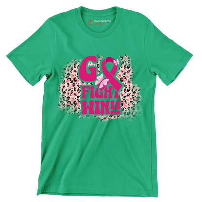 Go Fight Win!! - Breast Cancer Awareness T-Shirt-Green-S-Custom One Express