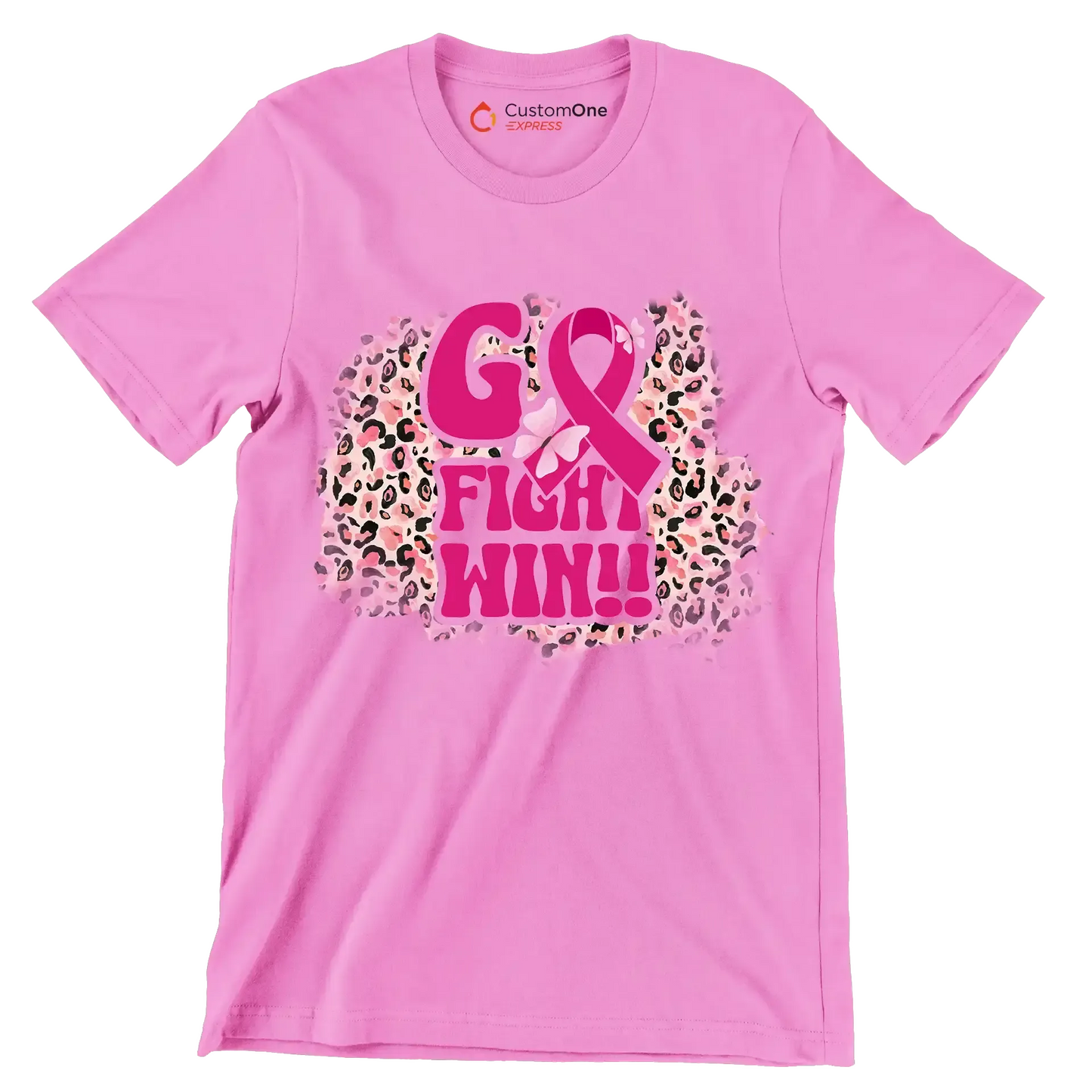 Go Fight Win!! - Breast Cancer Awareness T-Shirt-Pink-S-Custom One Express