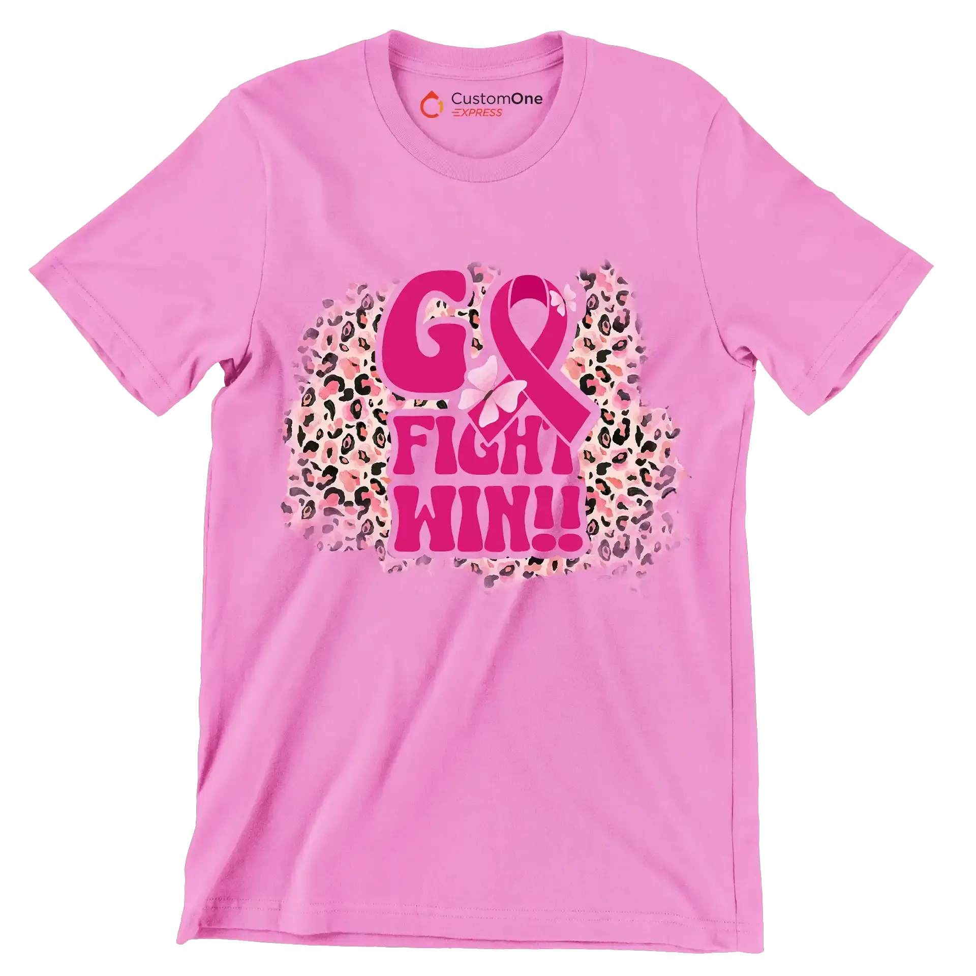 Go Fight Win!! - Breast Cancer Awareness T-Shirt-Pink-S-Custom One Express
