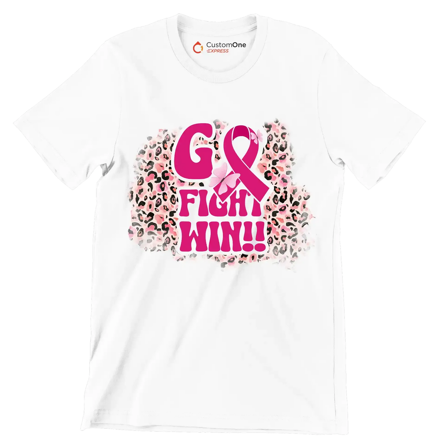Go Fight Win!! - Breast Cancer Awareness T-Shirt-White-S-Custom One Express
