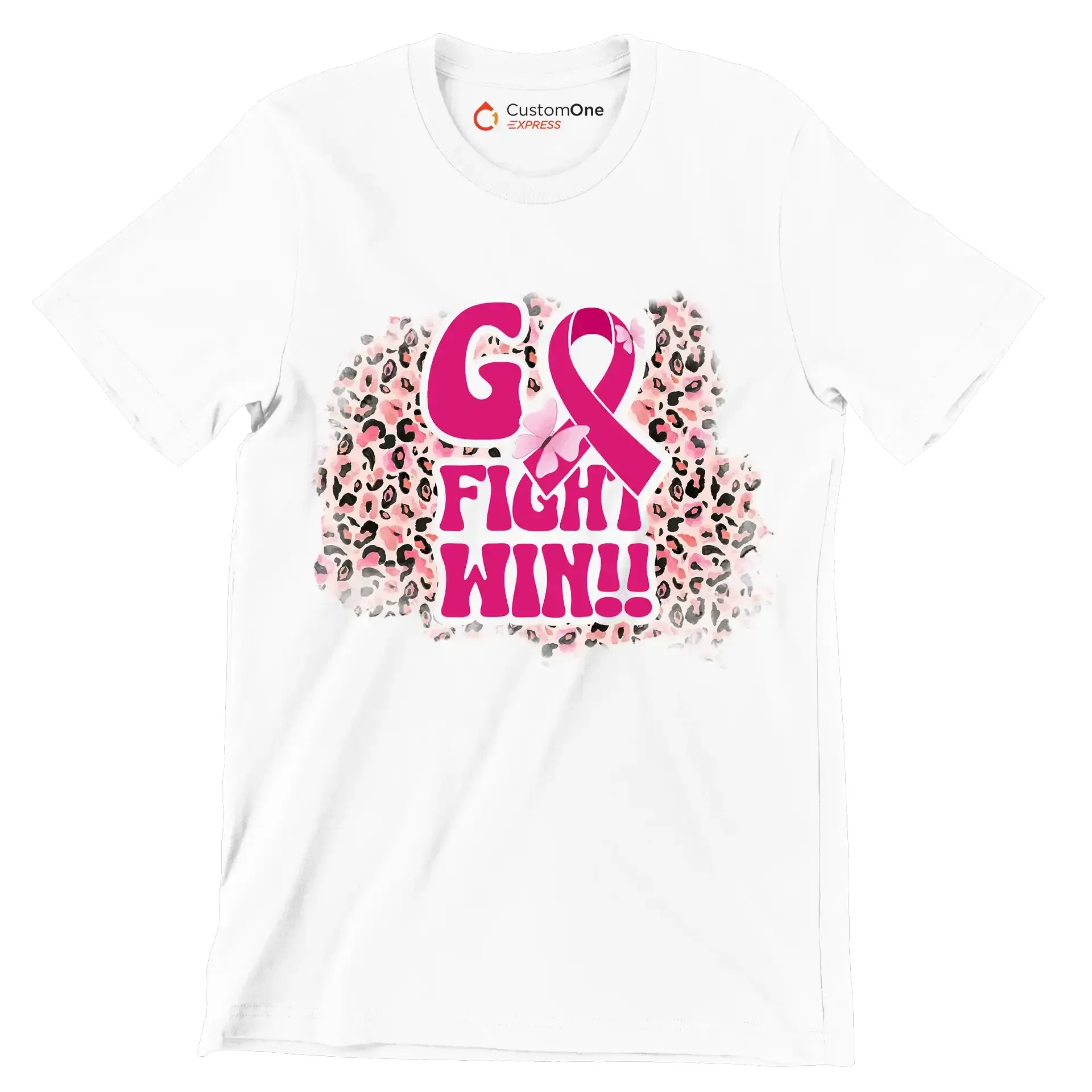 Go Fight Win!! - Breast Cancer Awareness T-Shirt-White-S-Custom One Express