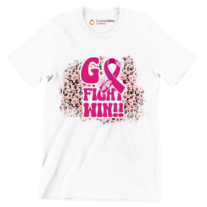 Go Fight Win!! - Breast Cancer Awareness T-Shirt-White-S-Custom One Express