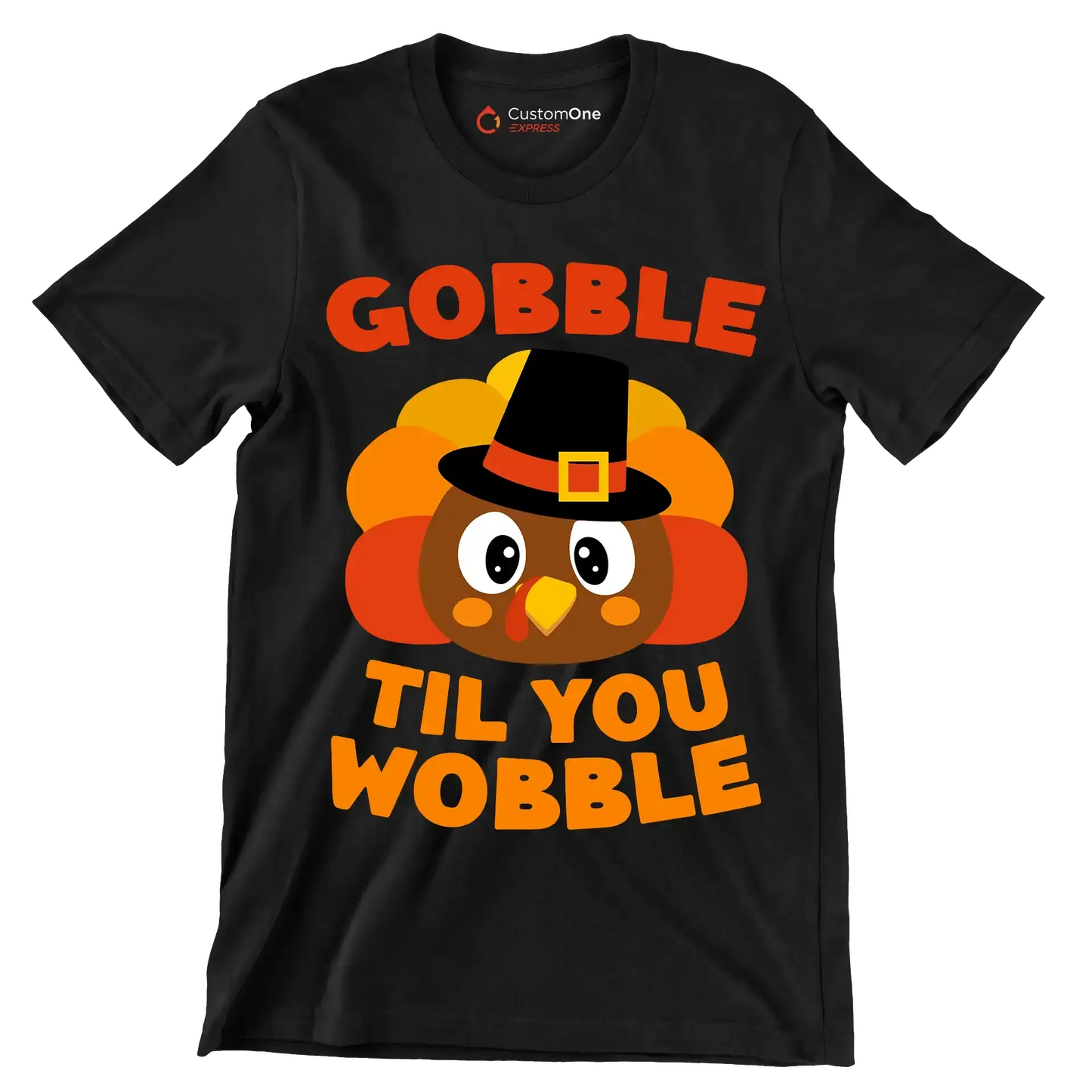 Gobble til you wobble - Thanksgiving Themed T-Shirt-Black-S-Custom One Express