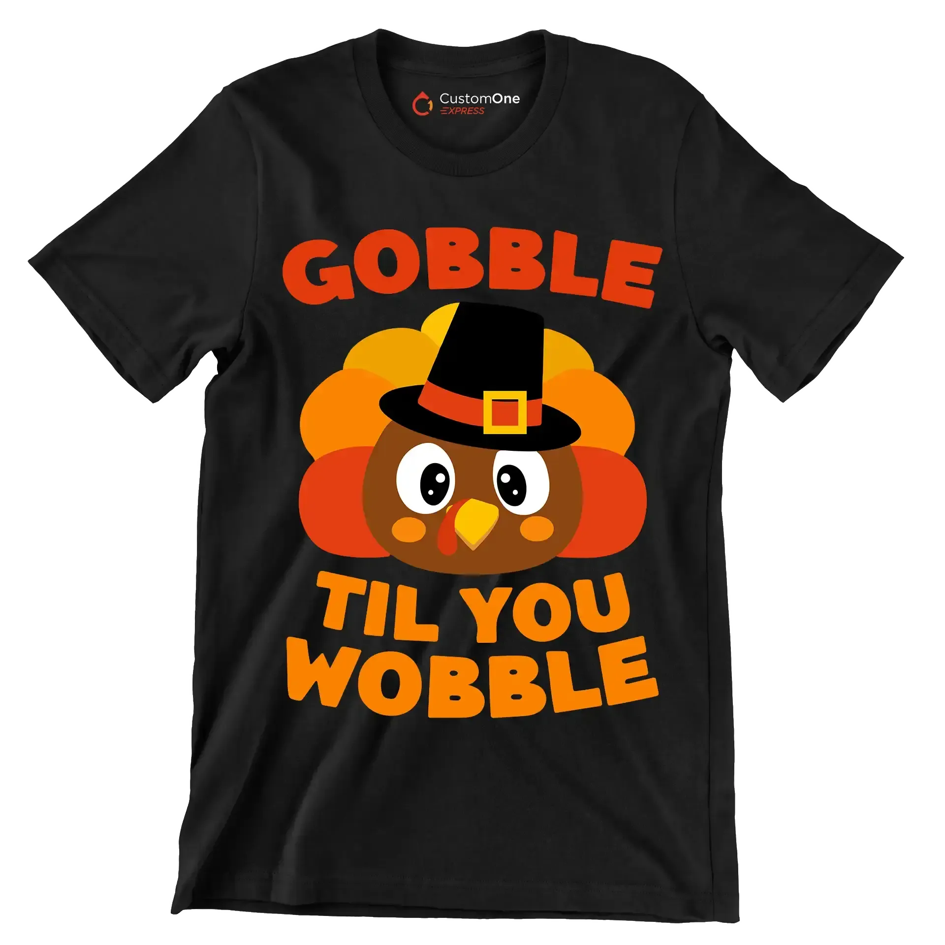 Gobble til you wobble - Thanksgiving Themed T-Shirt-Black-S-Custom One Express