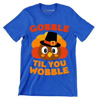 Gobble til you wobble - Thanksgiving Themed T-Shirt-Blue-S-Custom One Express