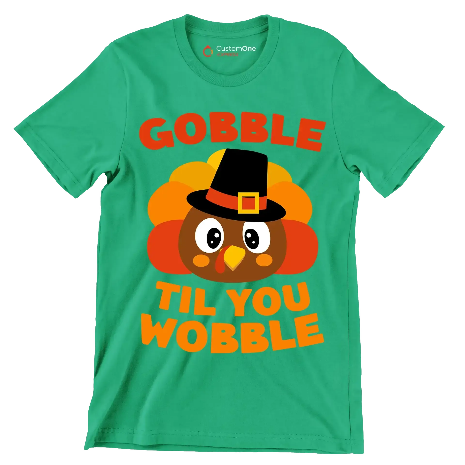Gobble til you wobble - Thanksgiving Themed T-Shirt-Green-S-Custom One Express