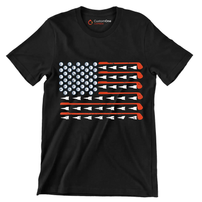 Golf Clubs and Balls American Flag - Golf Themed T-Shirt-Black-S-Custom One Express