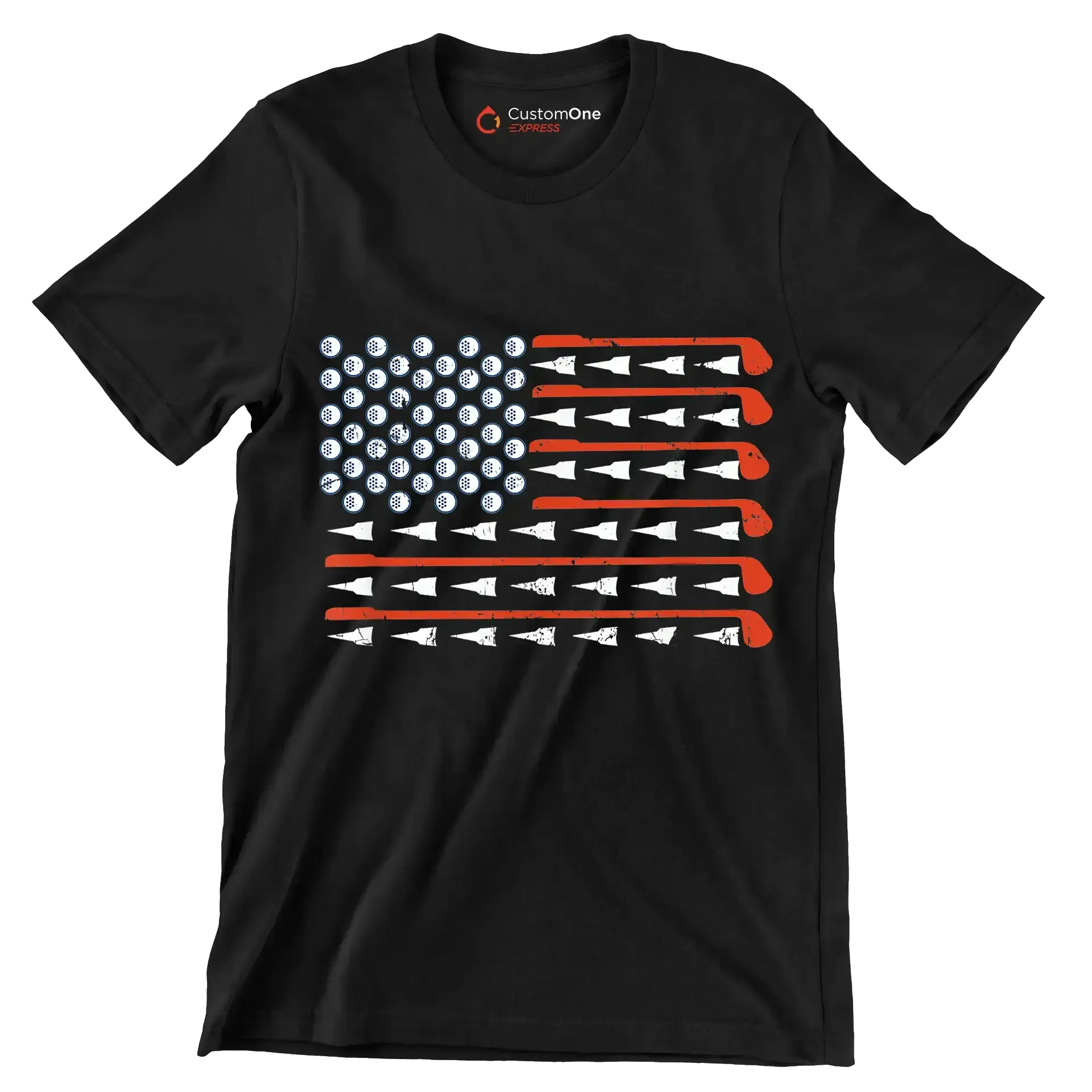 Golf Clubs and Balls American Flag - Golf Themed T-Shirt-Black-S-Custom One Express