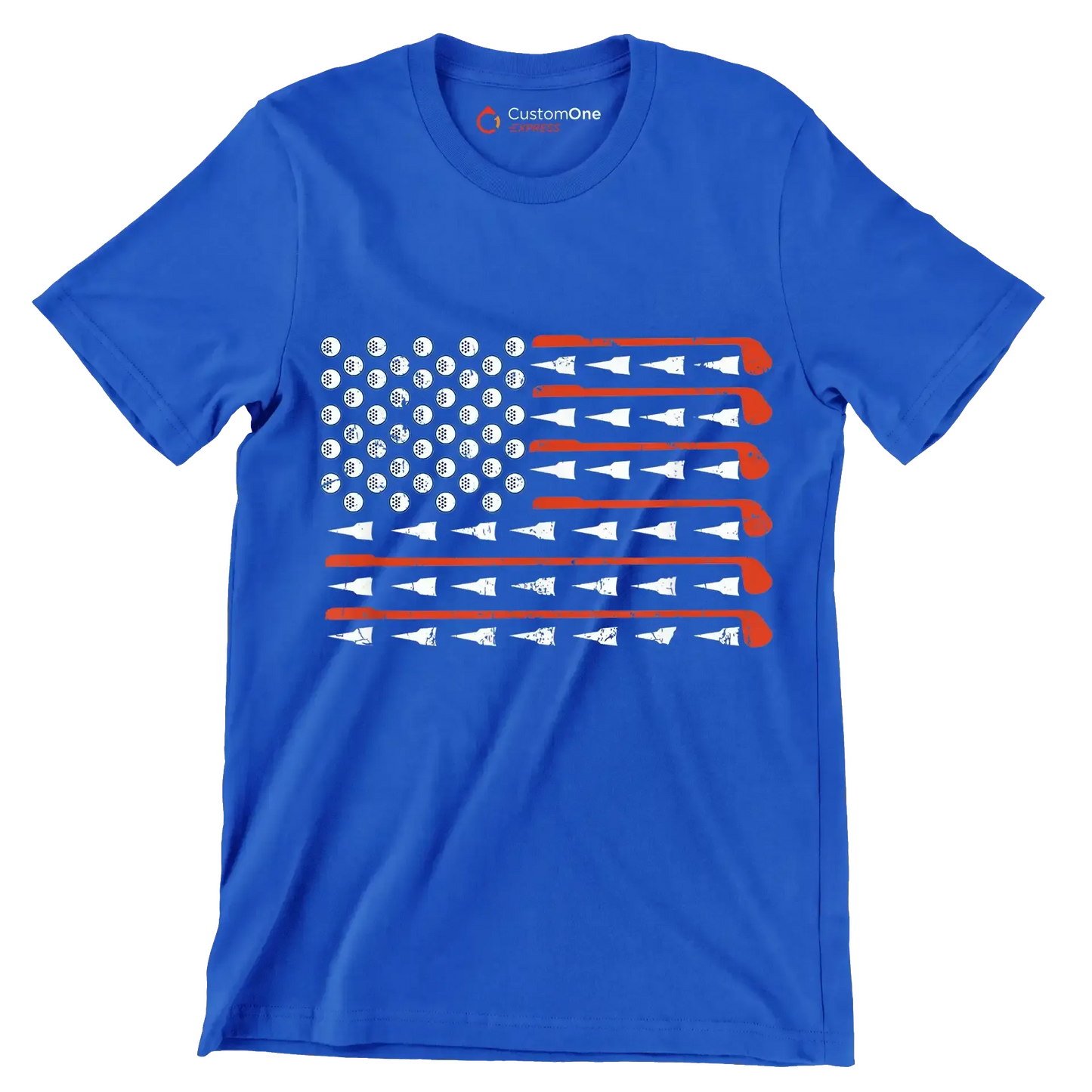 Golf Clubs and Balls American Flag - Golf Themed T-Shirt-Blue-S-Custom One Express