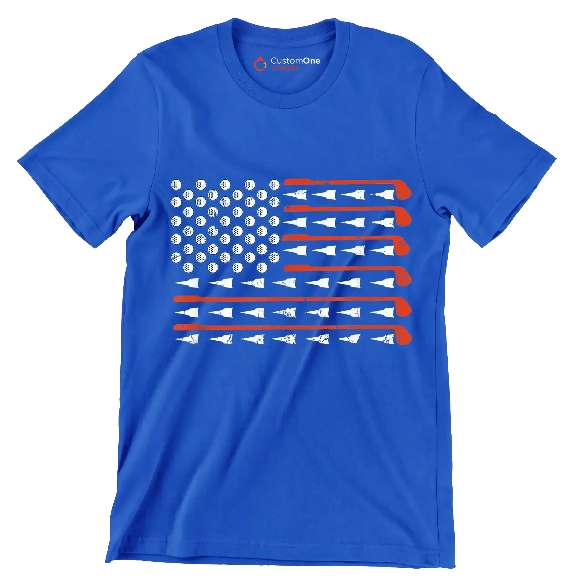Golf Clubs and Balls American Flag - Golf Themed T-Shirt-Blue-S-Custom One Express