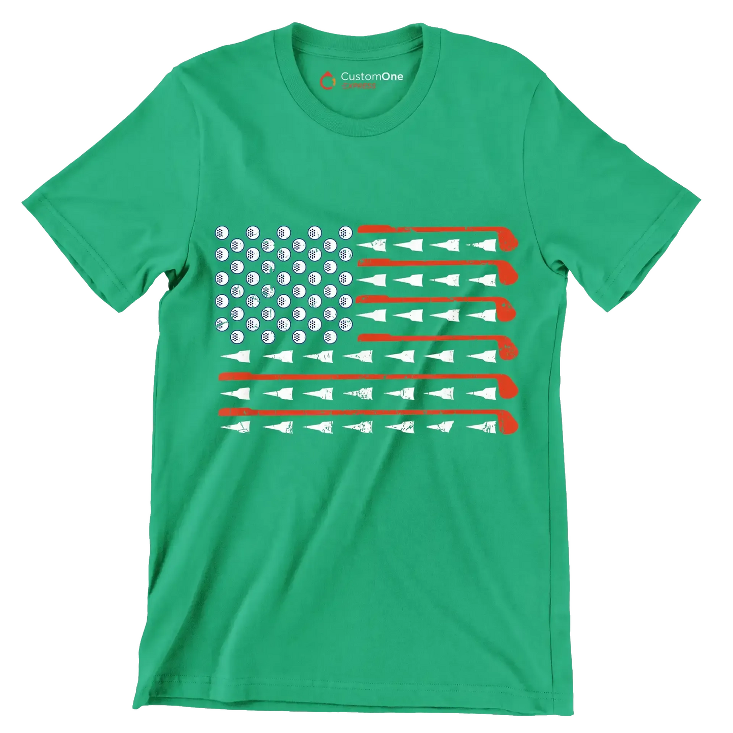 Golf Clubs and Balls American Flag - Golf Themed T-Shirt-Green-S-Custom One Express
