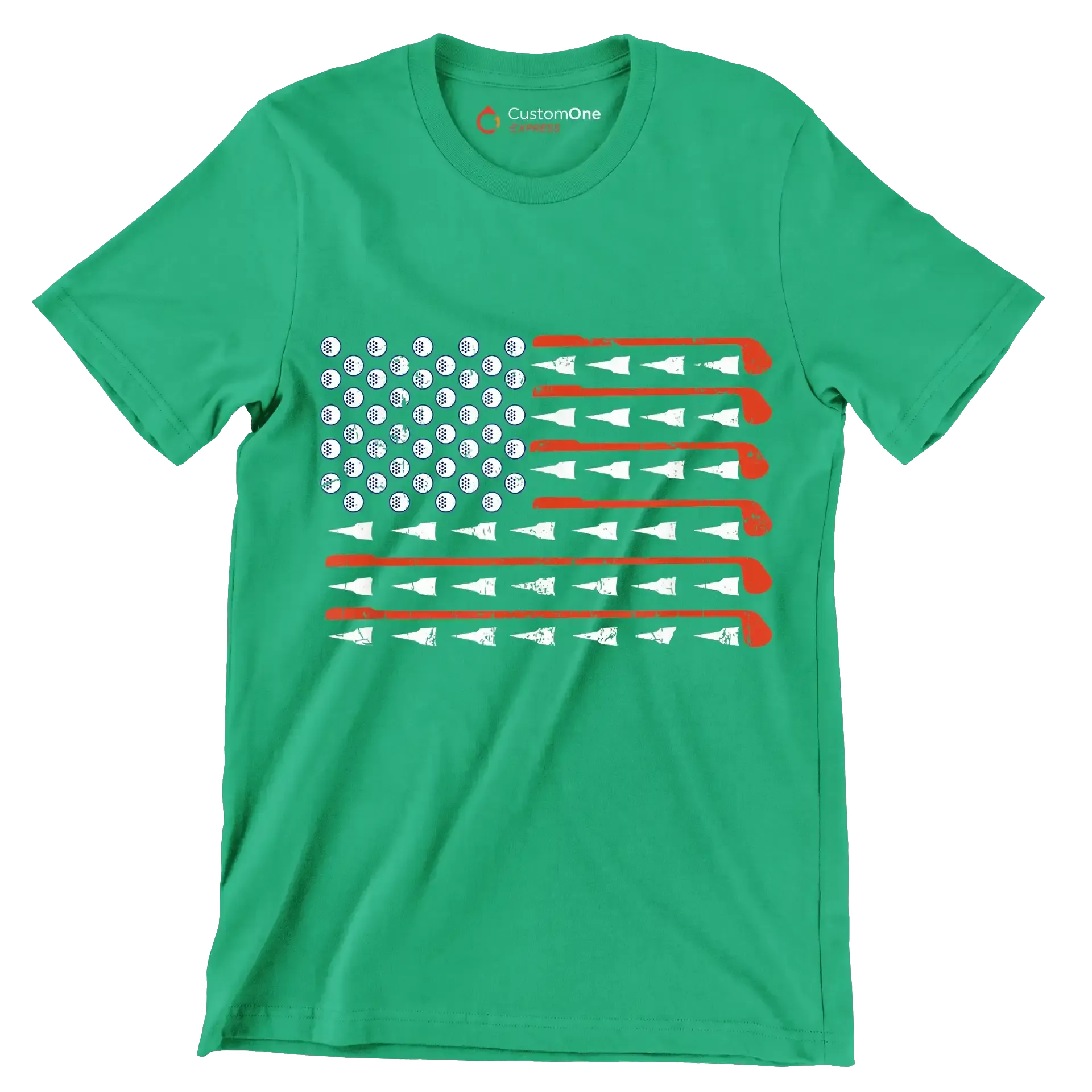 Golf Clubs and Balls American Flag - Golf Themed T-Shirt-Green-S-Custom One Express