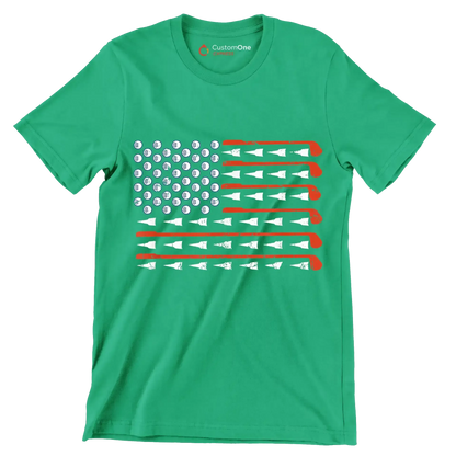 Golf Clubs and Balls American Flag - Golf Themed T-Shirt-Green-S-Custom One Express