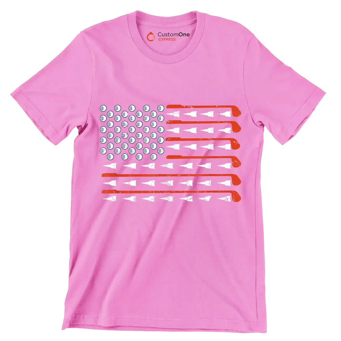 Golf Clubs and Balls American Flag - Golf Themed T-Shirt-Pink-S-Custom One Express