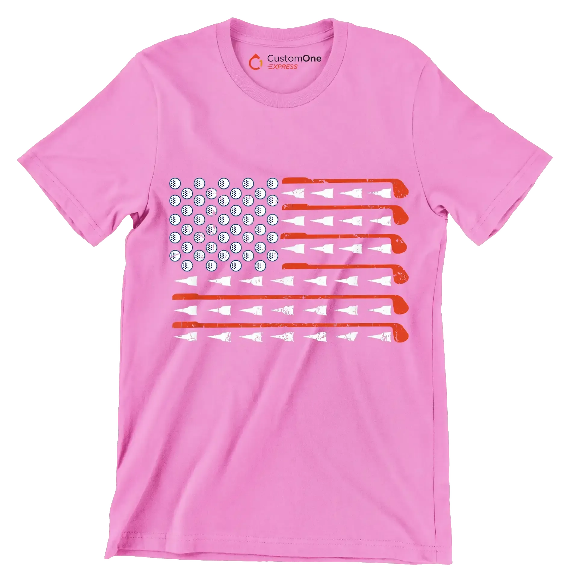 Golf Clubs and Balls American Flag - Golf Themed T-Shirt-Pink-S-Custom One Express