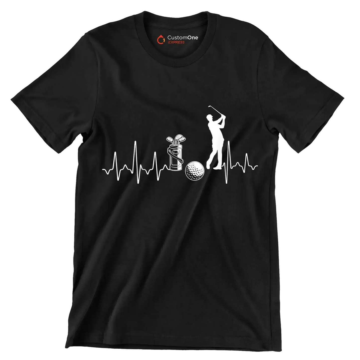 Golf Heartbeat with Golfer - Golf Themed T-Shirt-Black-S-Custom One Express