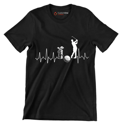 Golf Heartbeat with Golfer - Golf Themed T-Shirt-Black-S-Custom One Express
