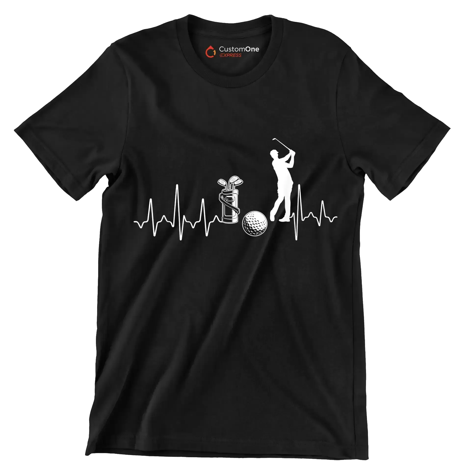 Golf Heartbeat with Golfer - Golf Themed T-Shirt-Black-S-Custom One Express