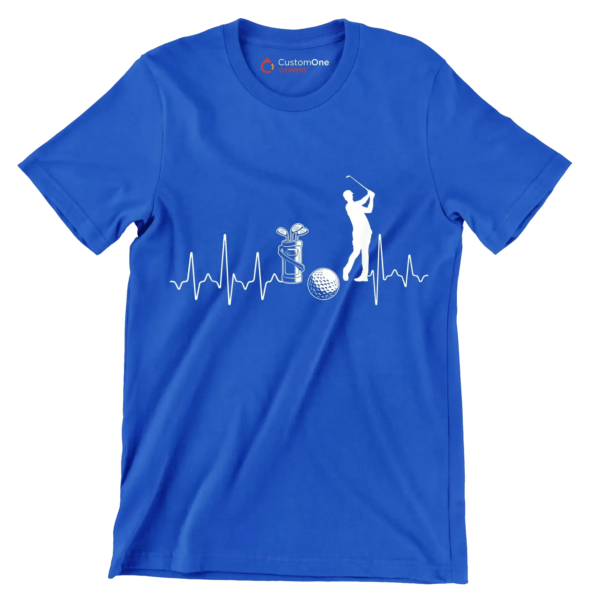 Golf Heartbeat with Golfer - Golf Themed T-Shirt-Blue-S-Custom One Express