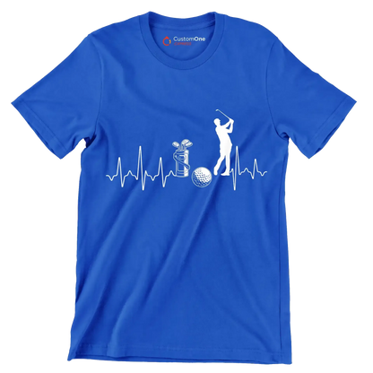 Golf Heartbeat with Golfer - Golf Themed T-Shirt-Blue-S-Custom One Express