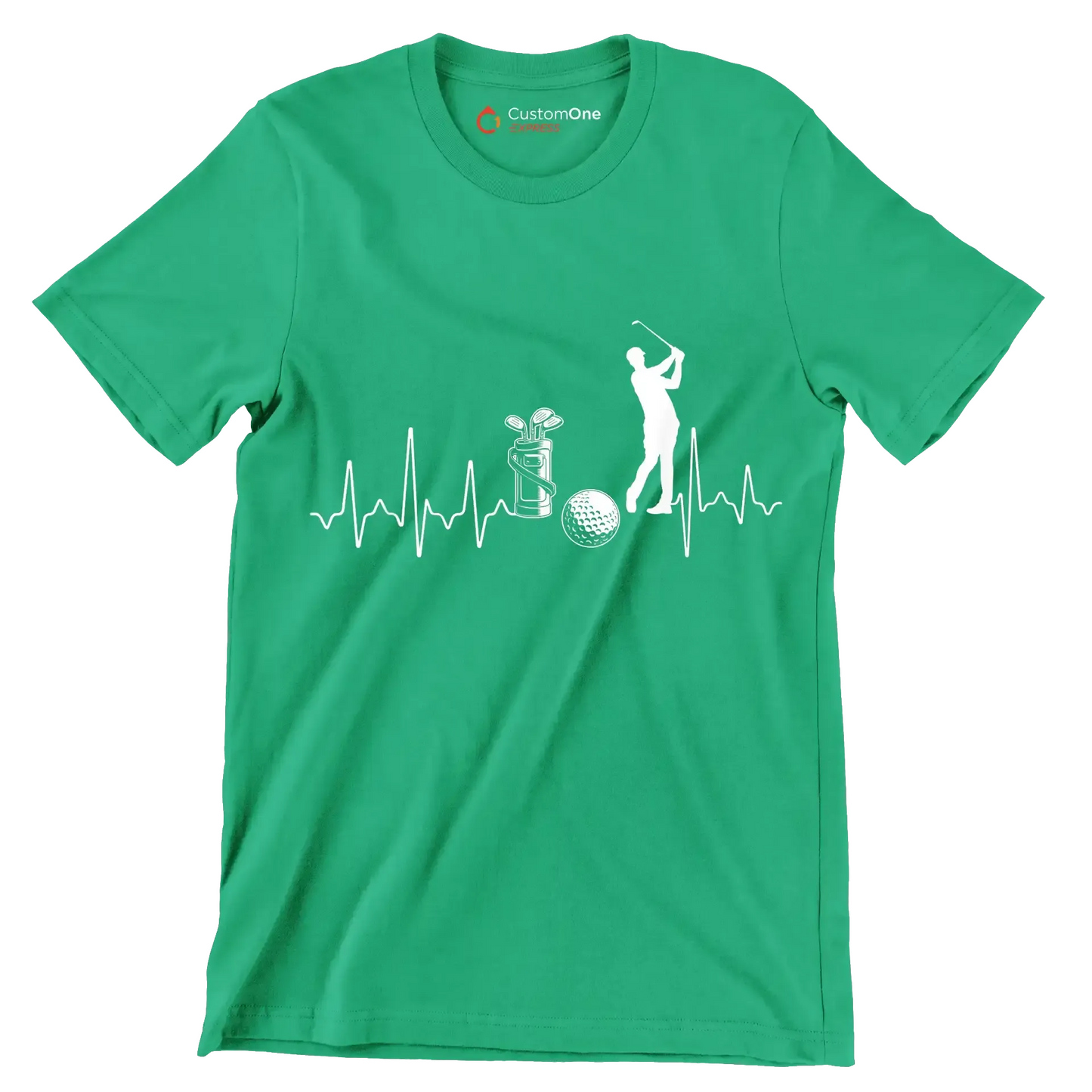 Golf Heartbeat with Golfer - Golf Themed T-Shirt-Green-S-Custom One Express